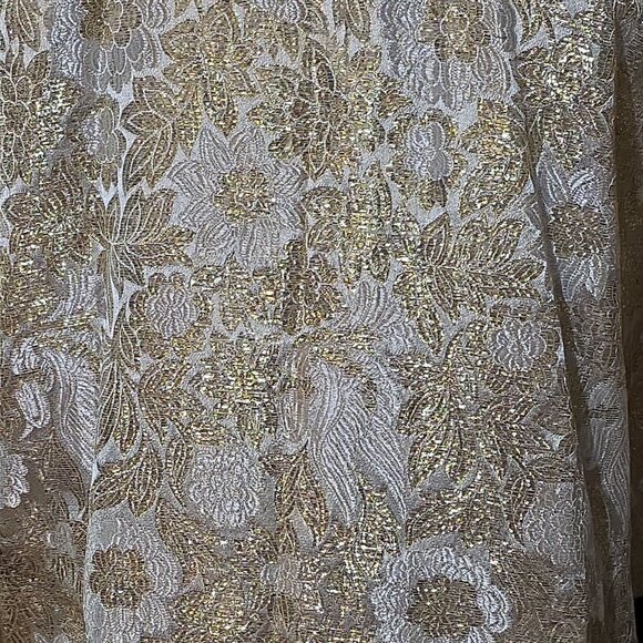Stunning 1960's-70's Moroccan Gold Metallic & Off-White Rayon Brocade Kaftan - Picture 2 of 10